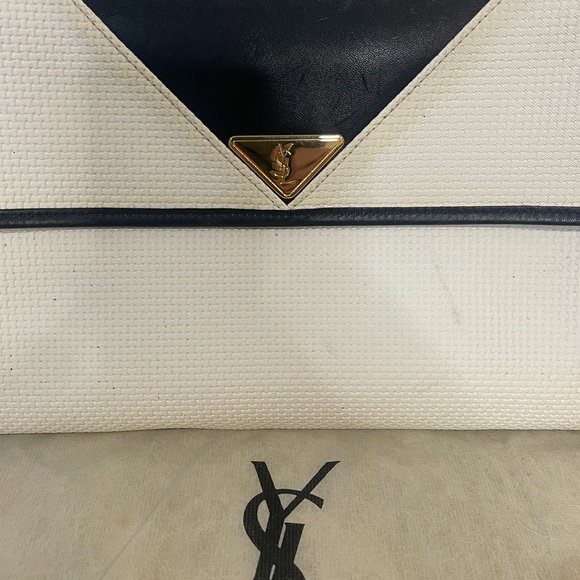 Vintage Yves Saint Laurent Navy and Cream Clutch - Picture 3 of 6